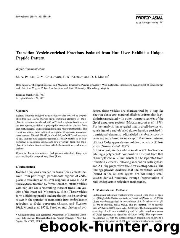 Transition vesicle-enriched fractions isolated from rat liver exhibit a unique peptide pattern by Unknown