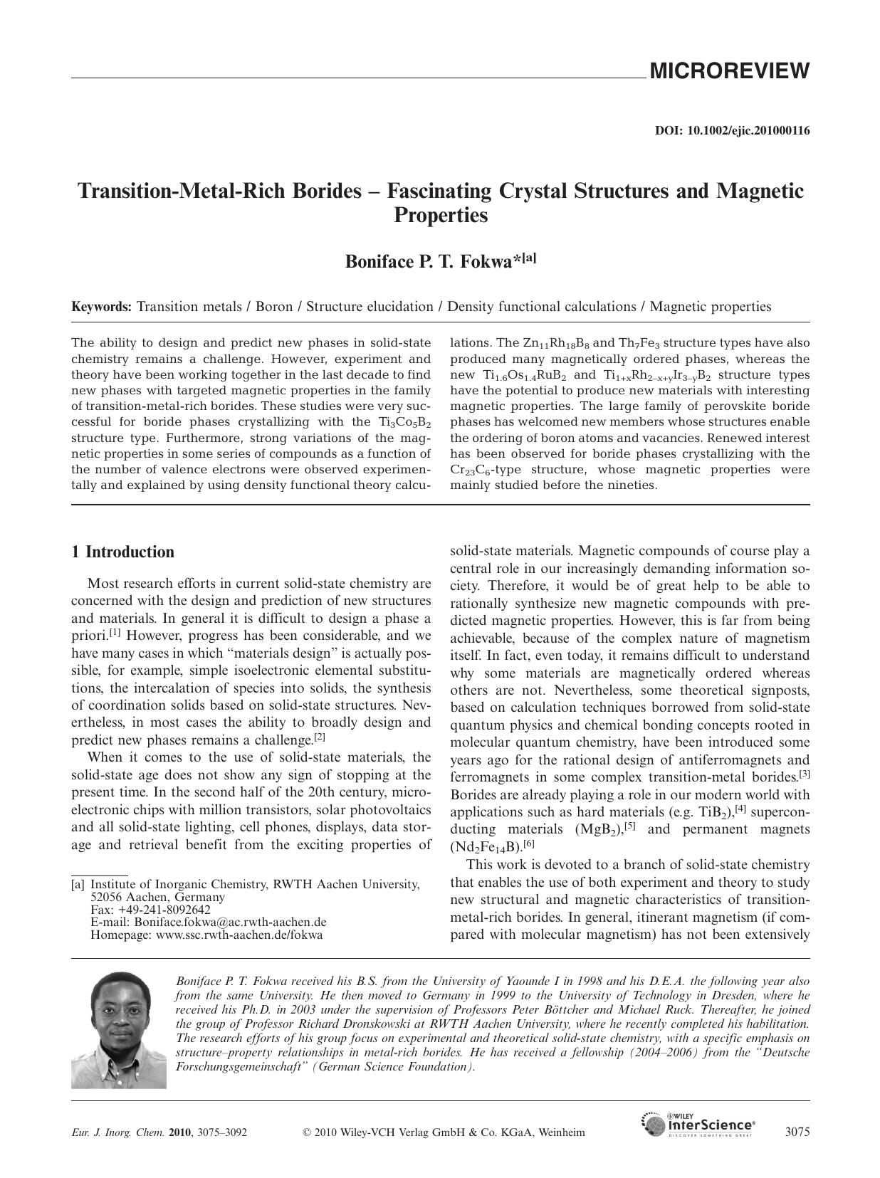 Transition?Metal?Rich Borides ? Fascinating Crystal Structures and Magnetic Properties by Unknown