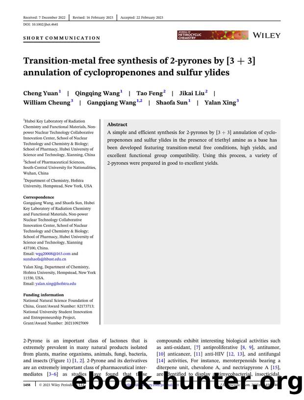 Transitionâmetal Free Synthesis of 2âPyrones by [3+3] Annulation of Cyclopropenones and Sulfur Ylides by Unknown