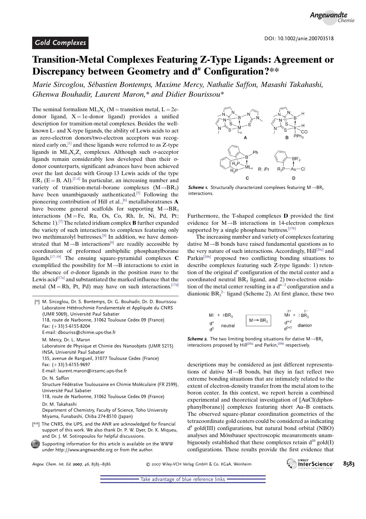 Transition-Metal Complexes Featuring Z-Type Ligands: Agreement or Discrepancy between Geometry and dn Configuration? by Unknown