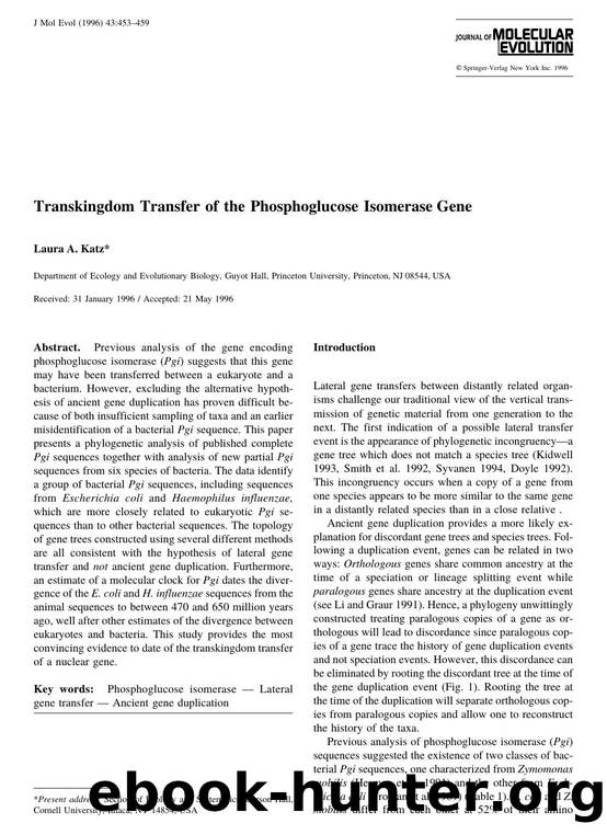 Transkingdom Transfer of the Phosphoglucose Isomerase Gene by Katz L. et al