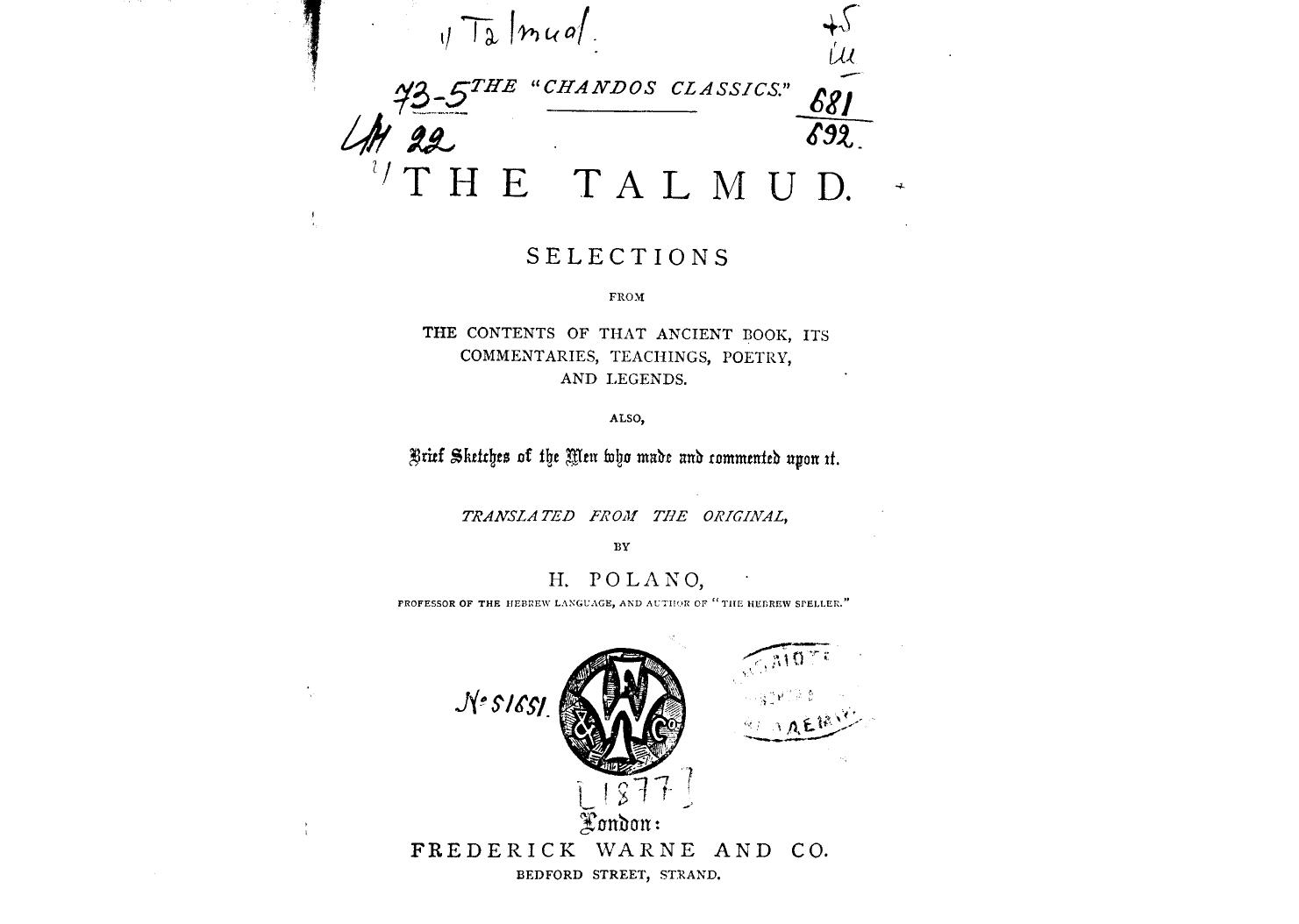 Translated FROM THE Original by The talmud