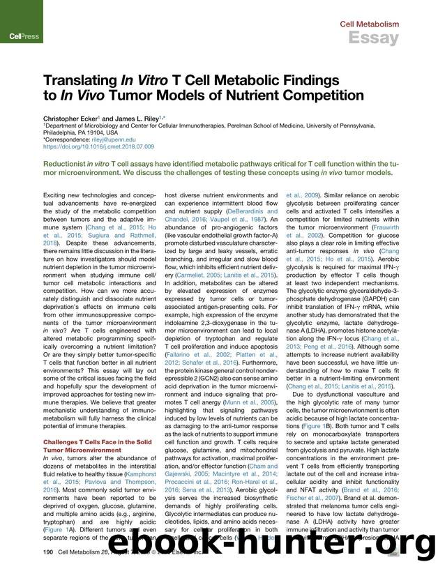 Translating In&nbsp;Vitro T Cell Metabolic Findings to In&nbsp;Vivo Tumor Models of Nutrient Competition by Christopher Ecker & James L. Riley