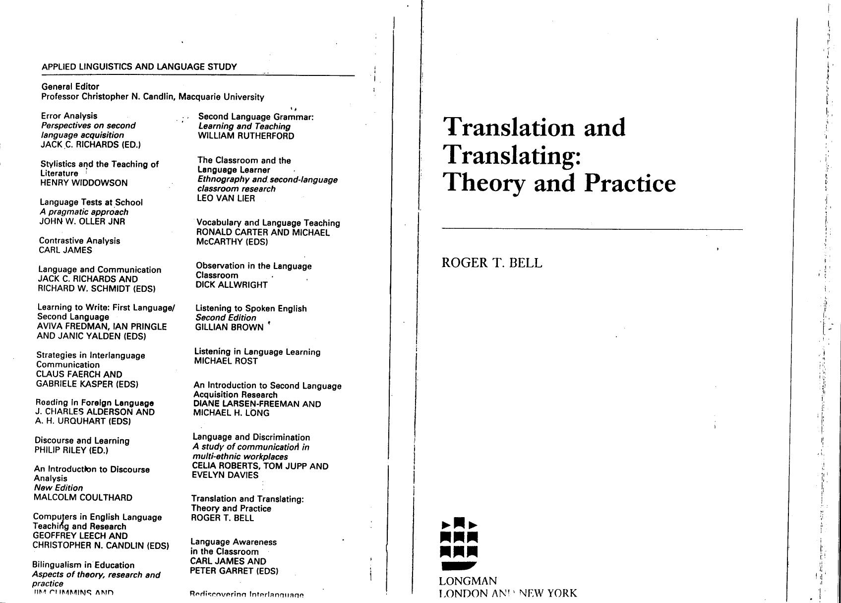 Translation & Translating by Roger T. Bell