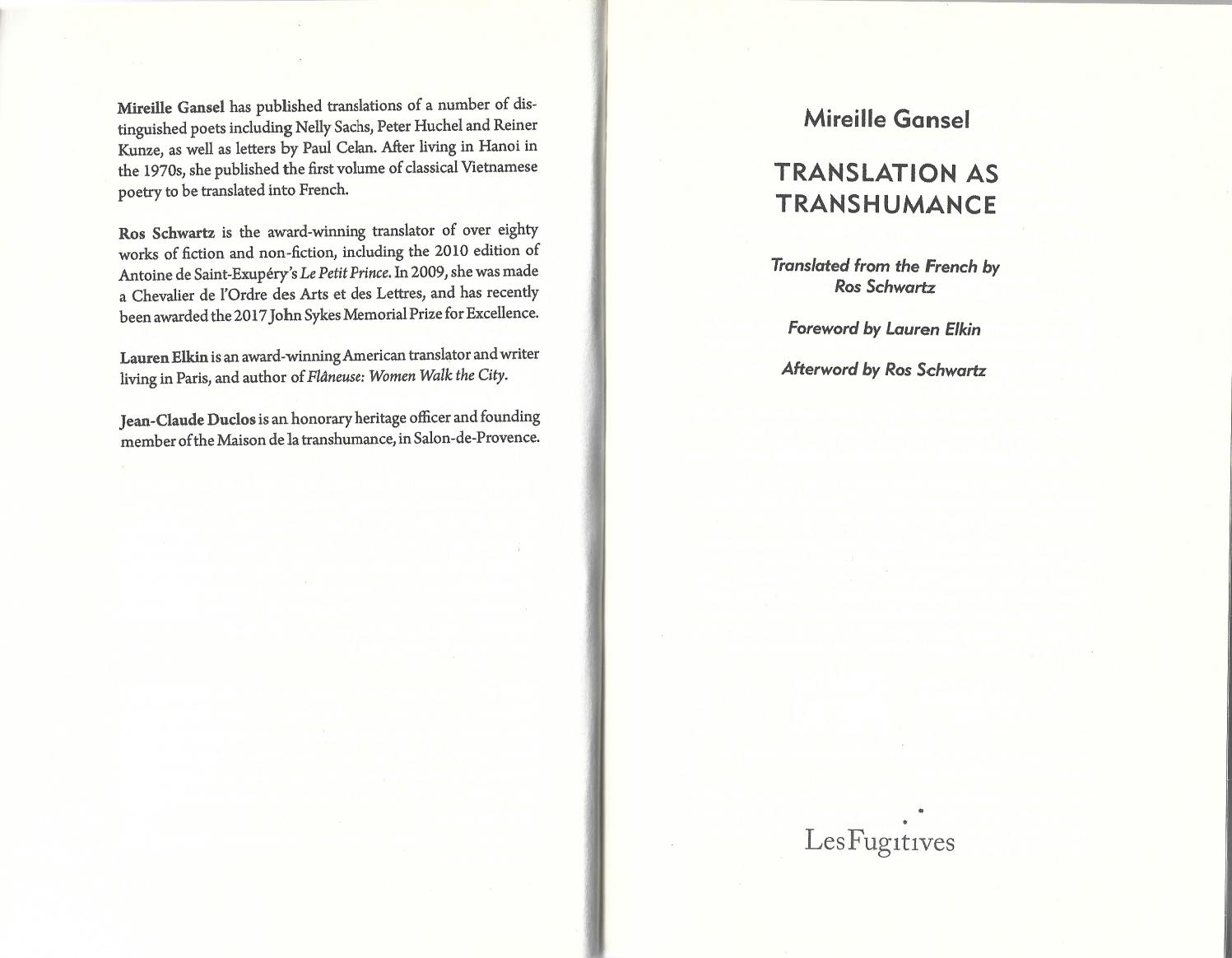 Translation as transhumance by Mireille Gansel
