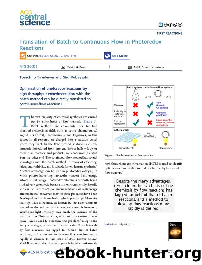 Translation of Batch to Continuous Flow in Photoredox Reactions by Tomohiro Yasukawa & Shu̅ Kobayashi (ORCID: g/0000-0002-8235-4368)