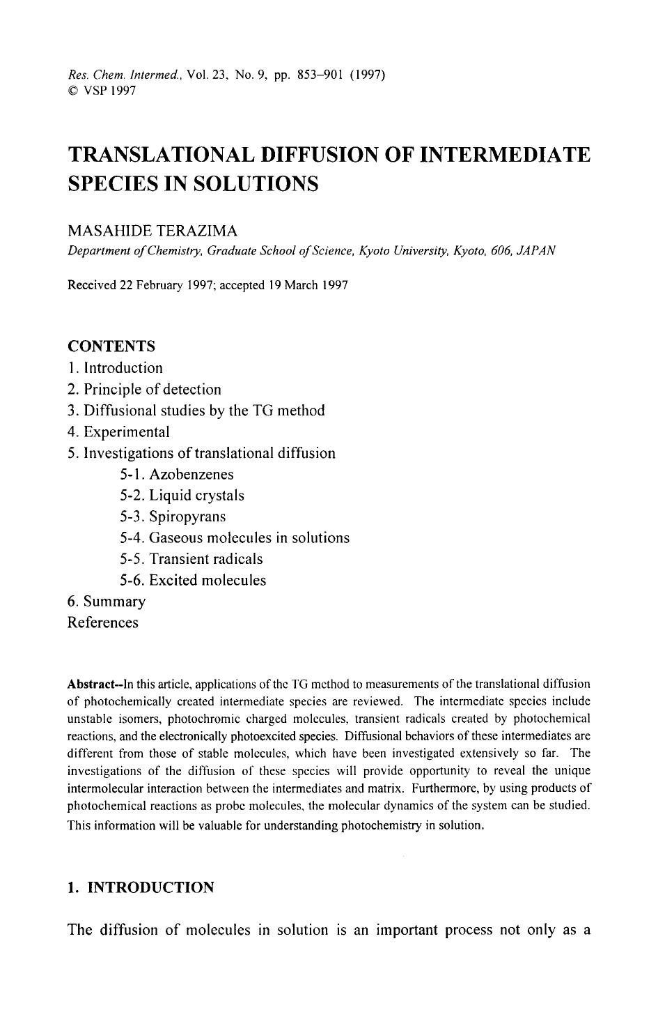 Translational diffusion of intermediate species in solutions by Unknown