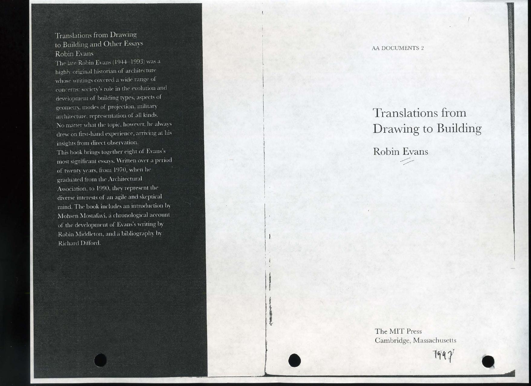 Translations from Drawing to Building and Other Essays by Robin Evans