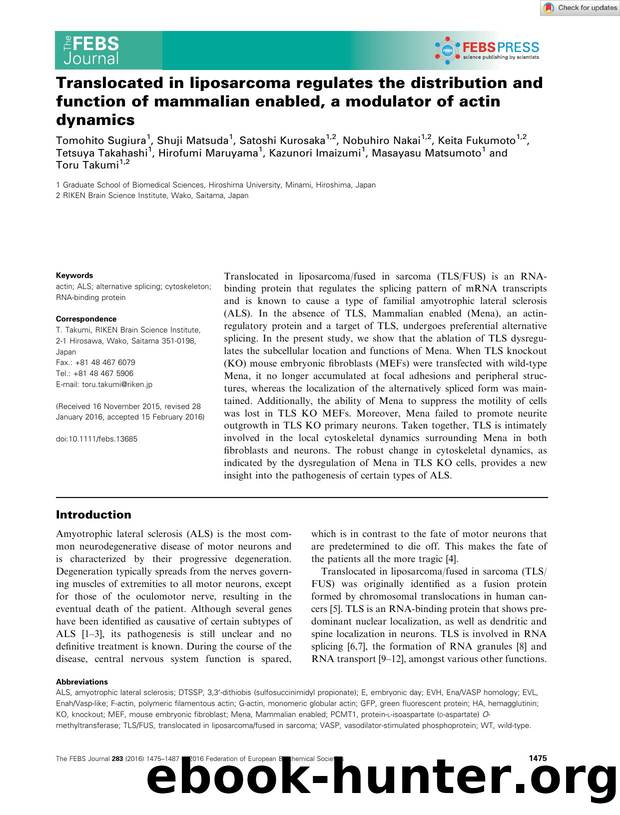 Translocated in liposarcoma regulates the distribution and function of mammalian enabled, a modulator of actin dynamics by Unknown