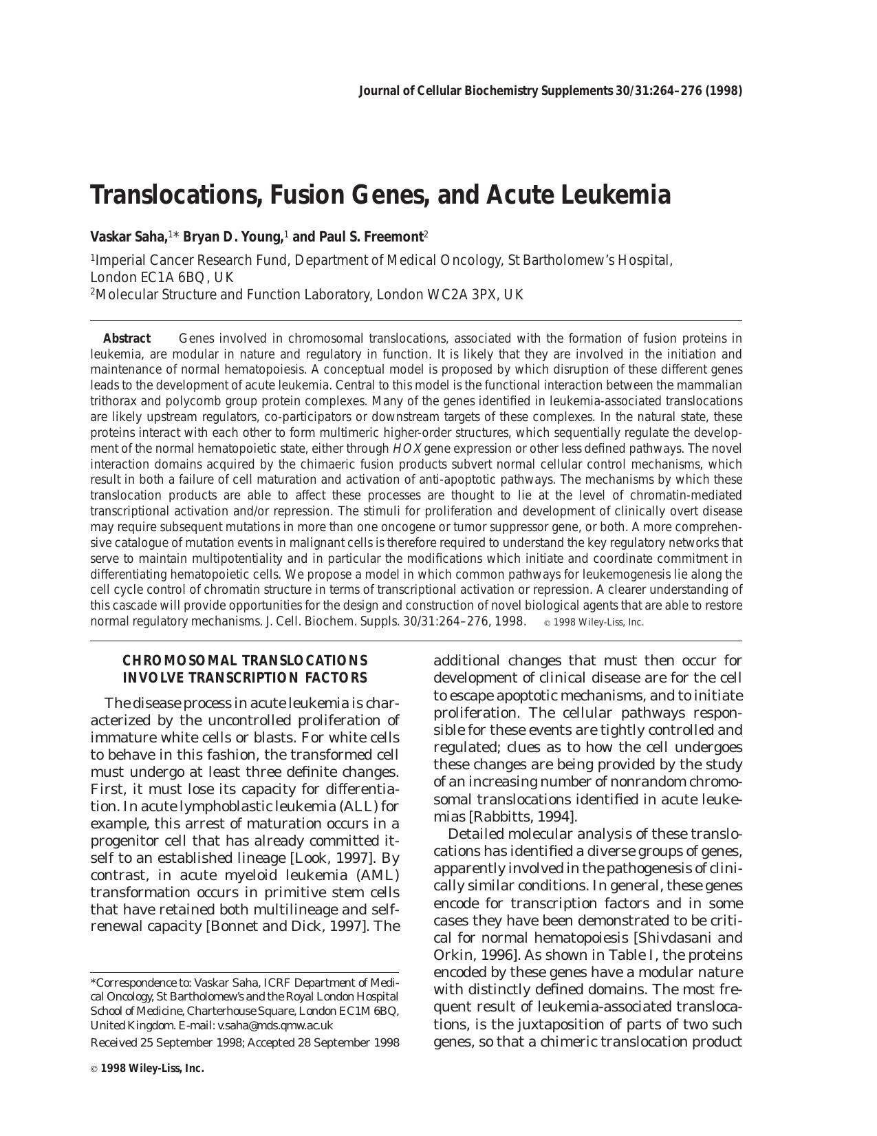 Translocations, fusion genes, and acute leukemia by Unknown