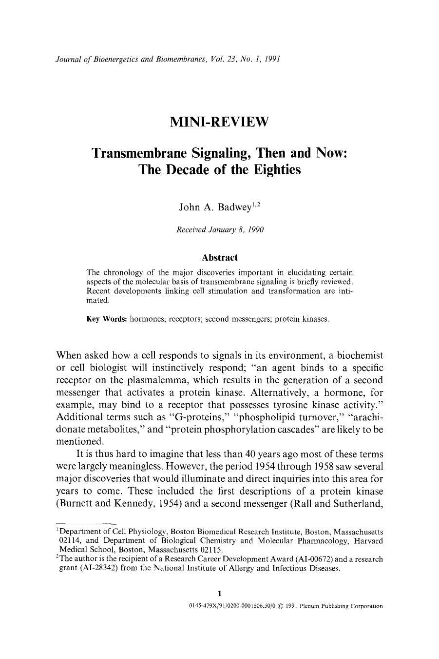 Transmembrane signaling, then and now: The decade of the eighties by Unknown