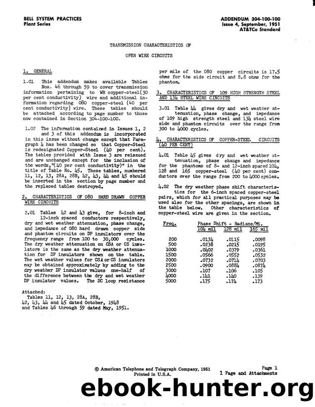 Transmission Characteristics of Open Wire Circuits by AT&&T |