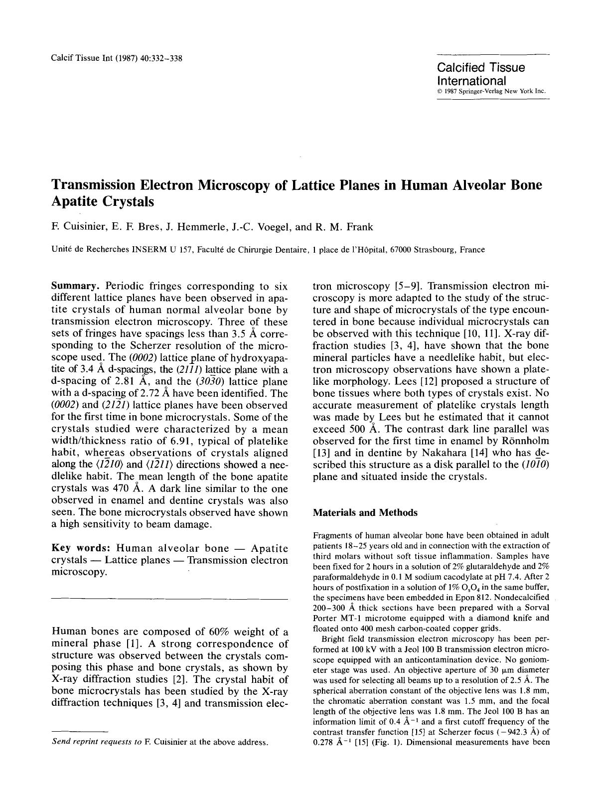 Transmission electron microscopy of lattice planes in human alveolar bone apatite crystals by Unknown