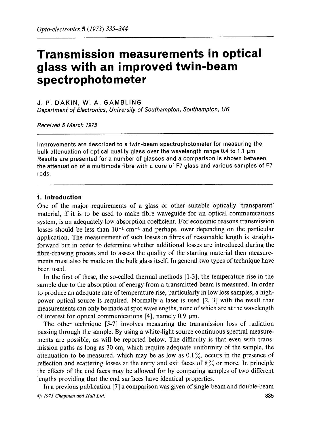 Transmission measurements in optical glass with an improved twin-beam spectrophotometer by Unknown