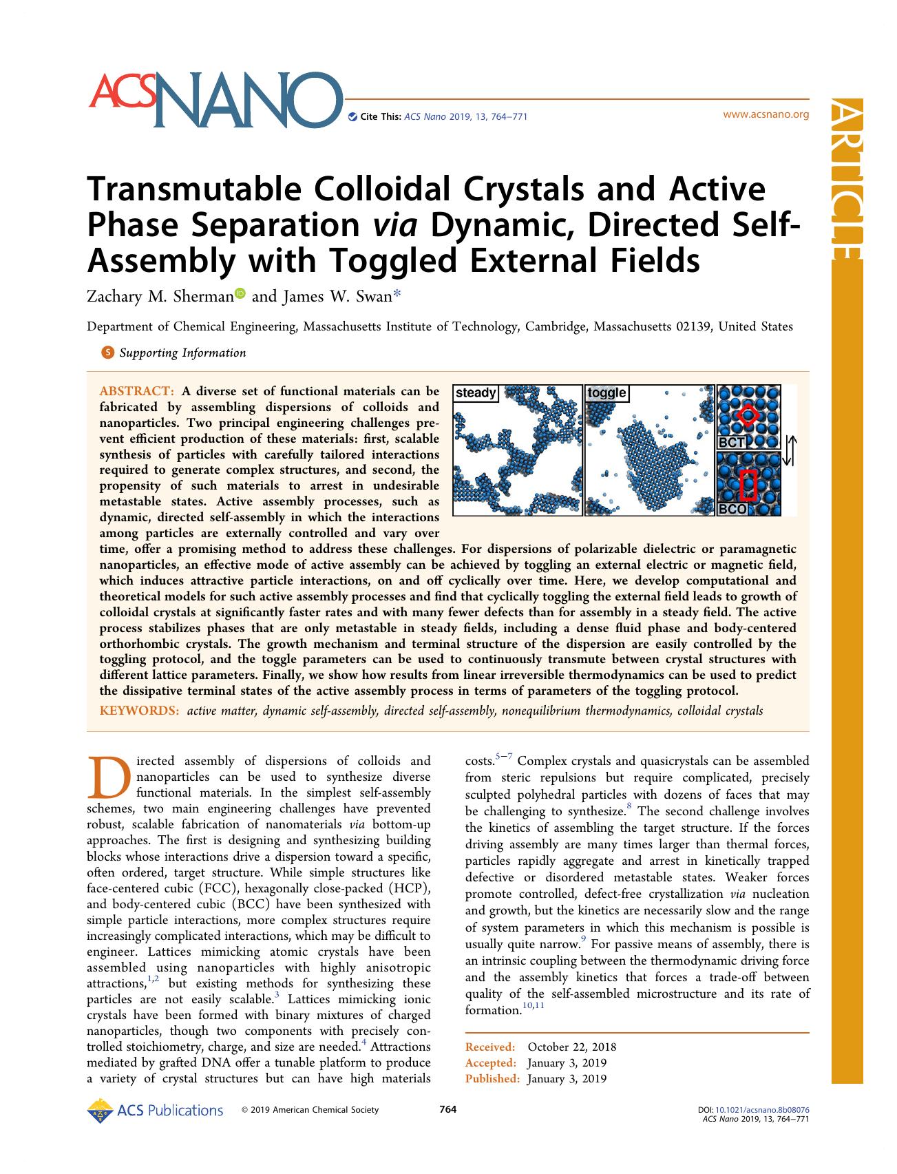 Transmutable Colloidal Crystals and Active Phase Separation via Dynamic, Directed Self-Assembly with Toggled External Fields by Zachary M. Sherman and James W. Swan