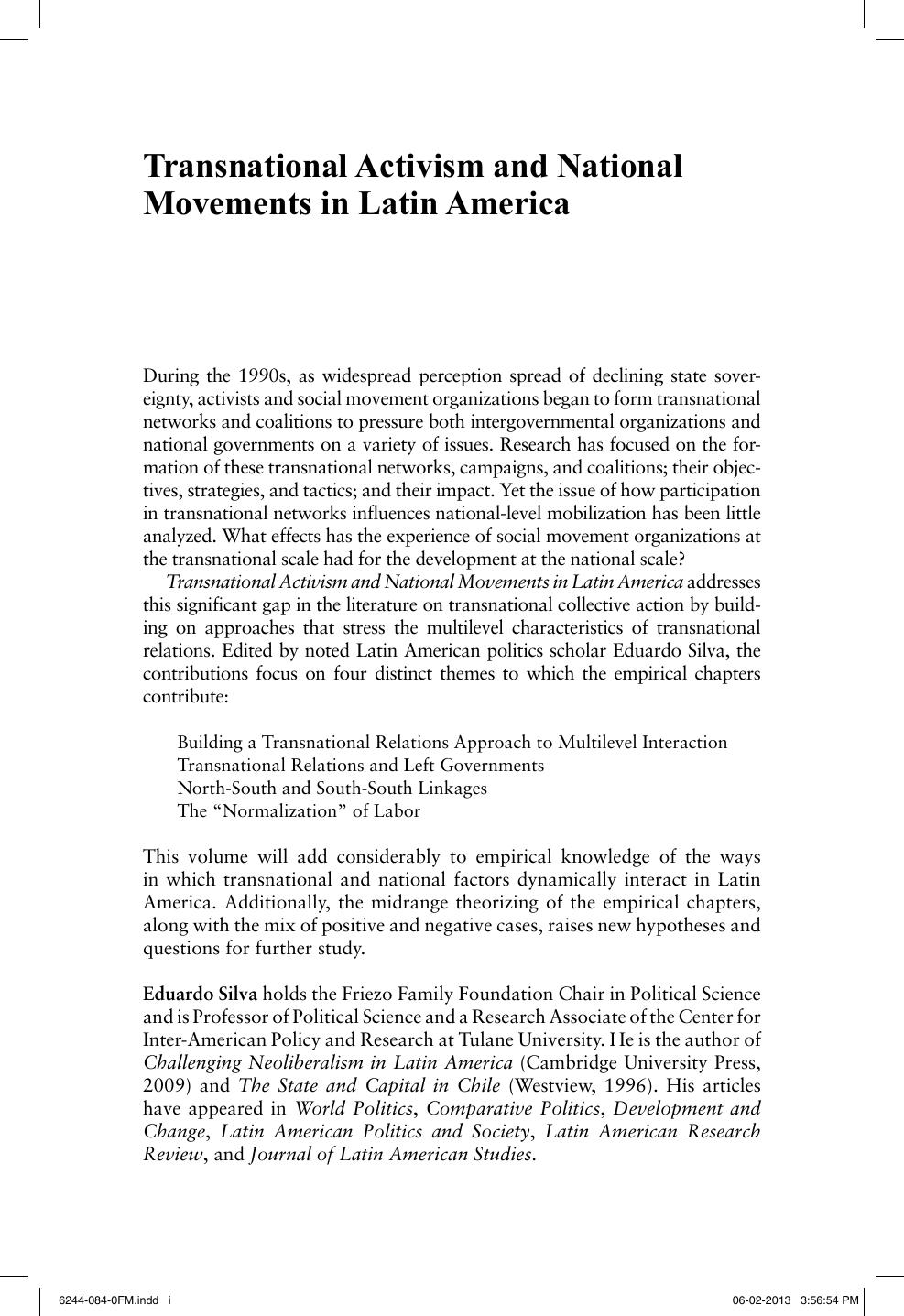 Transnational Activism and National Movements in Latin America: Bridging the Divide by Eduardo Silva