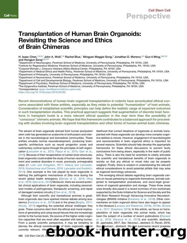 Transplantation of Human Brain Organoids: Revisiting the Science and Ethics of Brain Chimeras by unknow