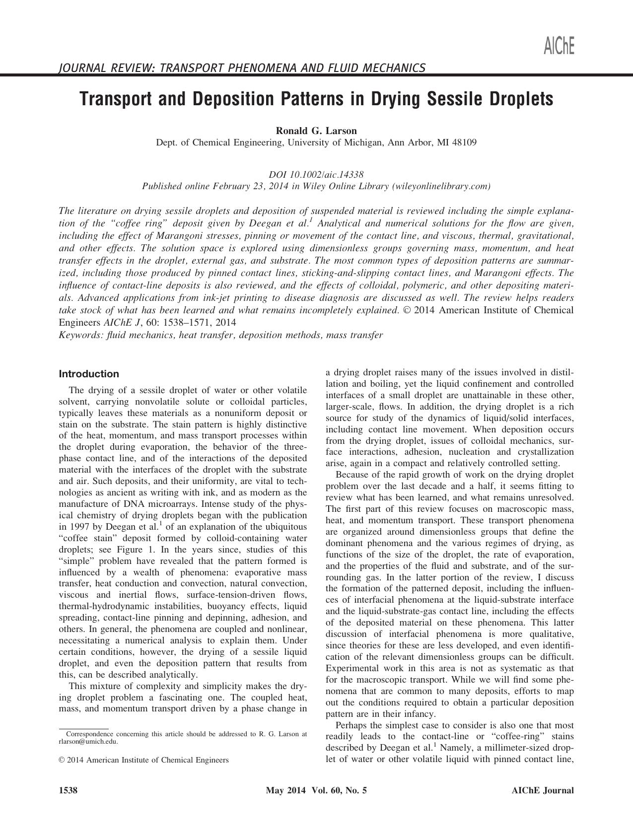 Transport and deposition patterns in drying sessile droplets by Unknown