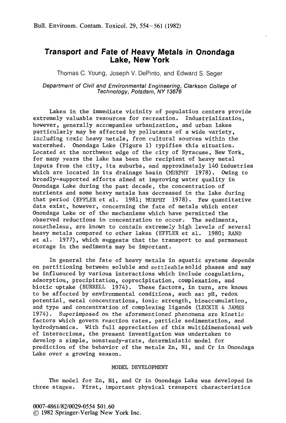 Transport and fate of heavy metals in Onondaga lake, New York by Unknown