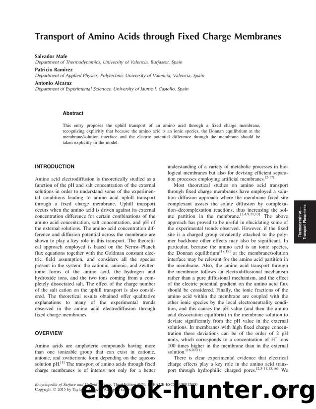 Transport of Amino Acids through Fixed Charge Membranes by Salvador Mafe Patricio Ramirez & Antonio Alcaraz