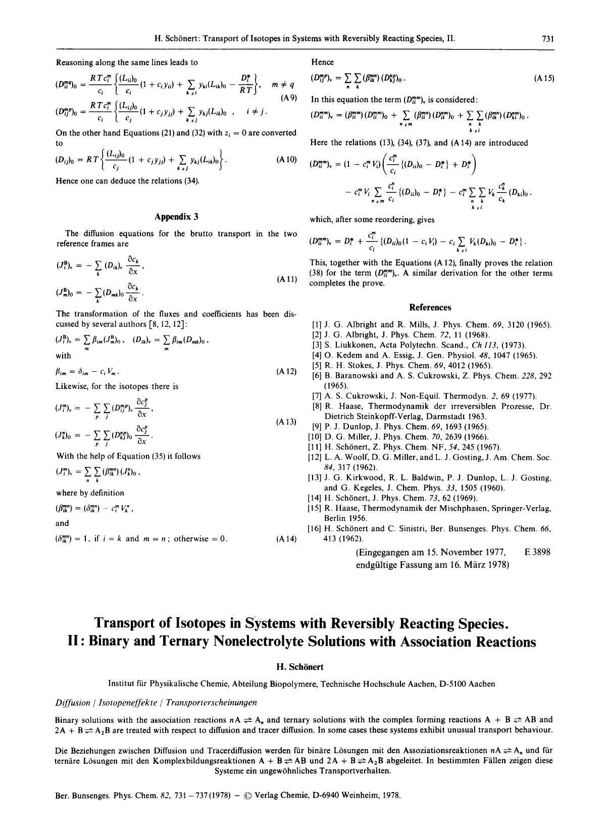 Transport of Isotopes in Systems with Reversibly Reacting Species. II: Binary and Ternary Nonelectrolyte Solutions with Association Reactions by Unknown