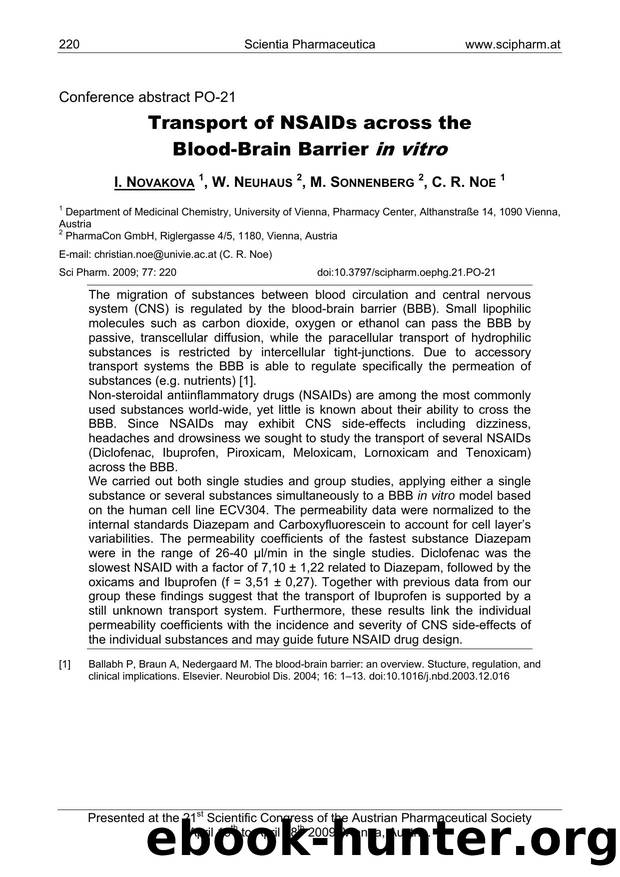 Transport of NSAIDs across the Blood-Brain Barrier in vitro by I. NOVAKOVA & W. NEUHAUS & M. SONNENBERG & C. R. NOE
