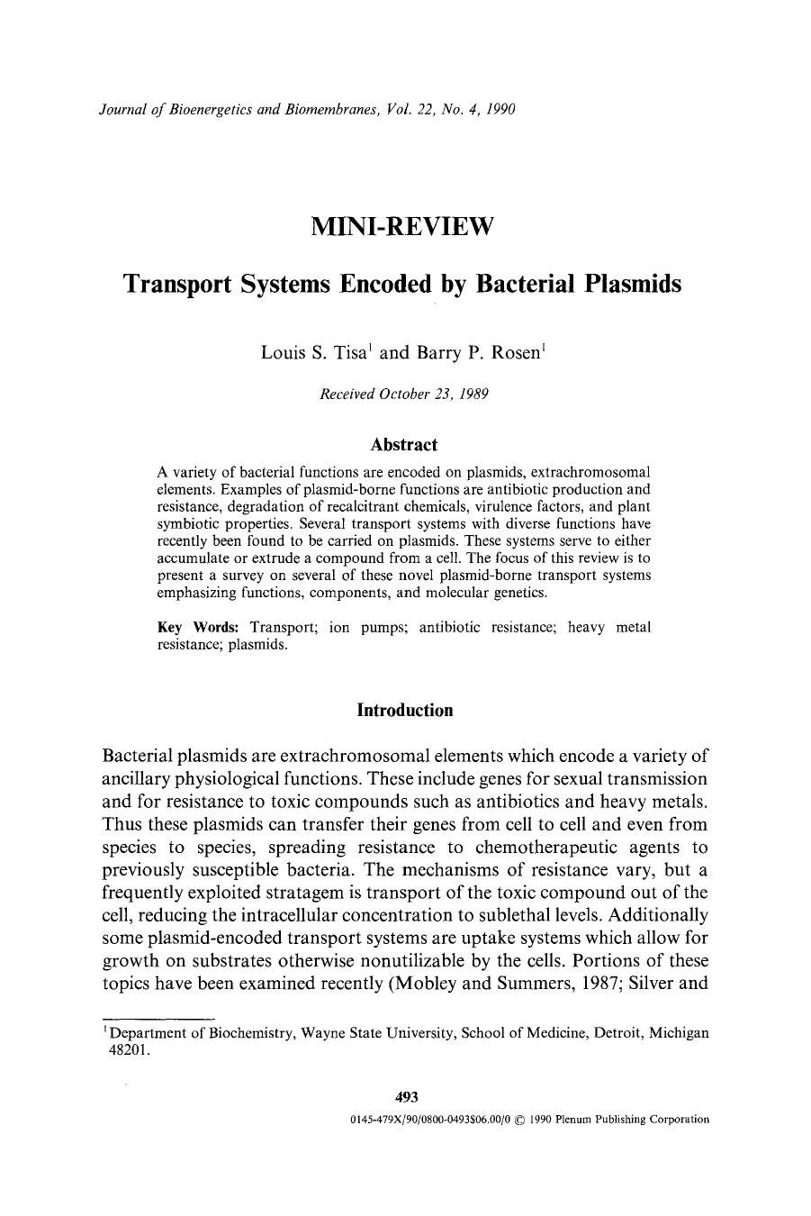 Transport systems encoded by bacterial plasmids by Unknown