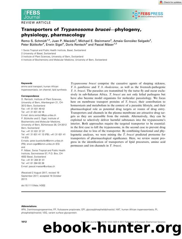 Transporters of Trypanosoma bruceiâphylogeny, physiology, pharmacology by Unknown