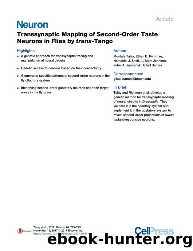 Transsynaptic Mapping of Second-Order Taste Neurons in Flies by trans-Tango by unknow