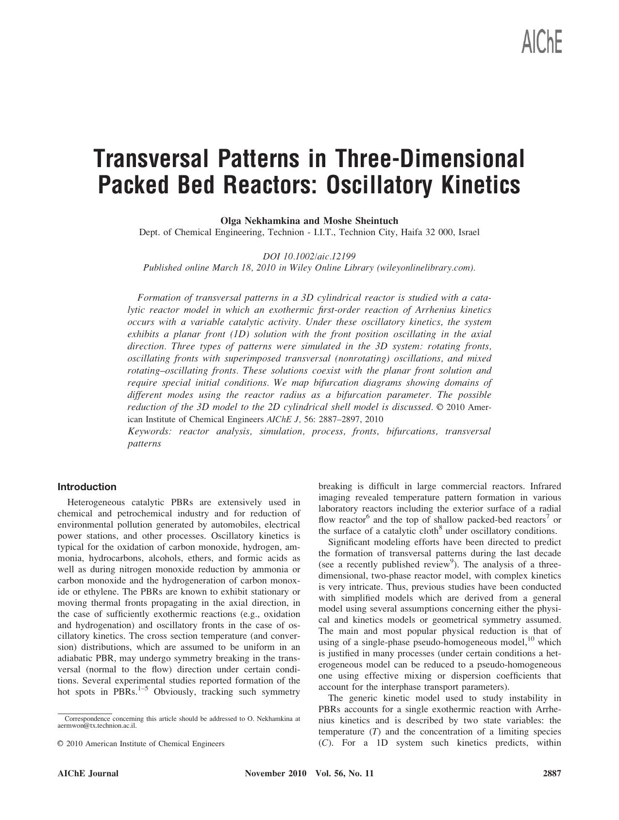 Transversal patterns in three?dimensional packed bed reactors: Oscillatory kinetics by Unknown