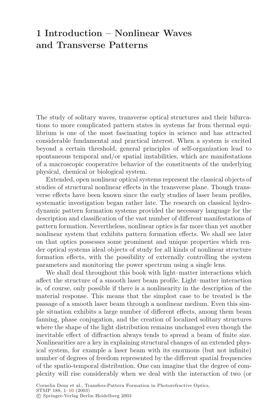 Transverse-Pattern Formation in Photorefractive Optics by Prof. Dr. Cornelia Denz Dr. Michael Schwab Dr. Carsten Weilnau (auth.)