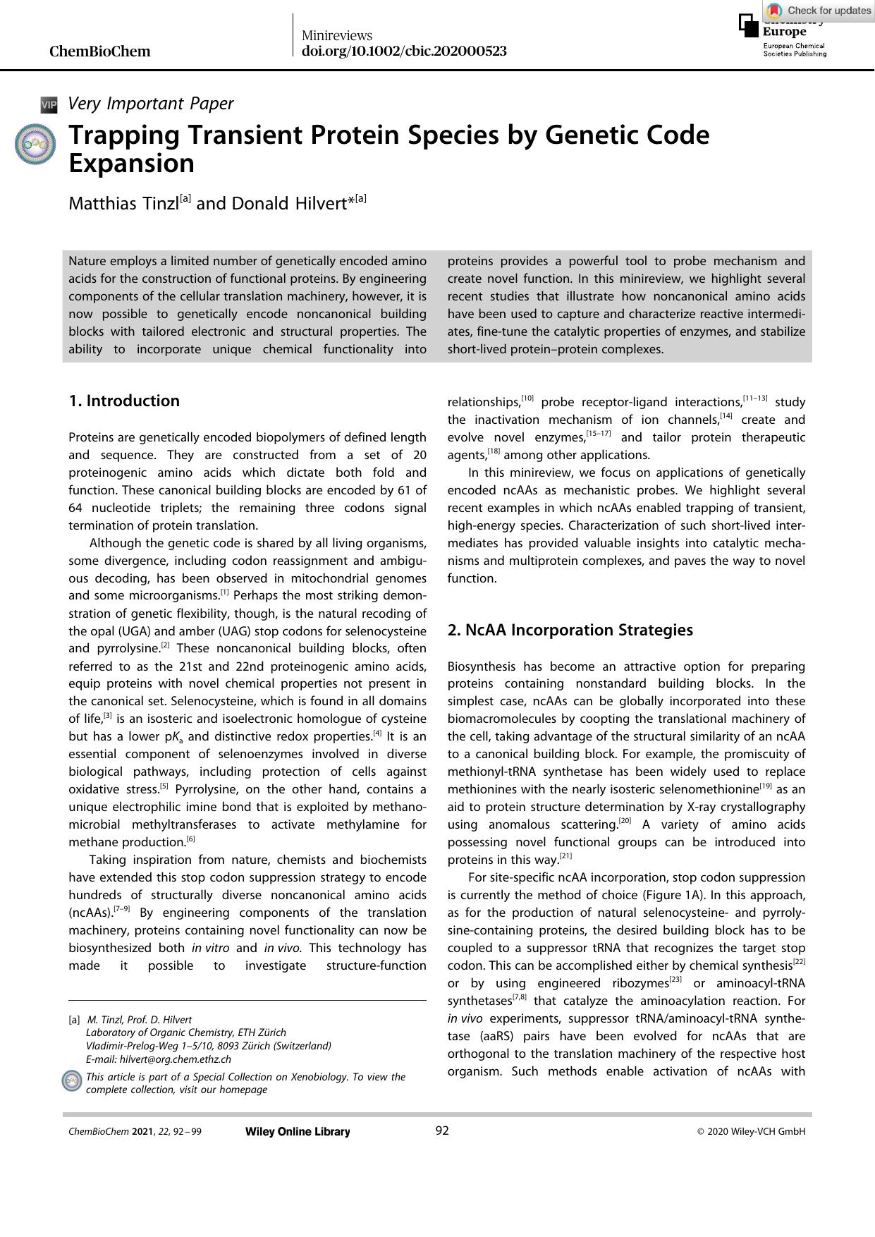 Trapping Transient Protein Species by Genetic Code Expansion by Unknown