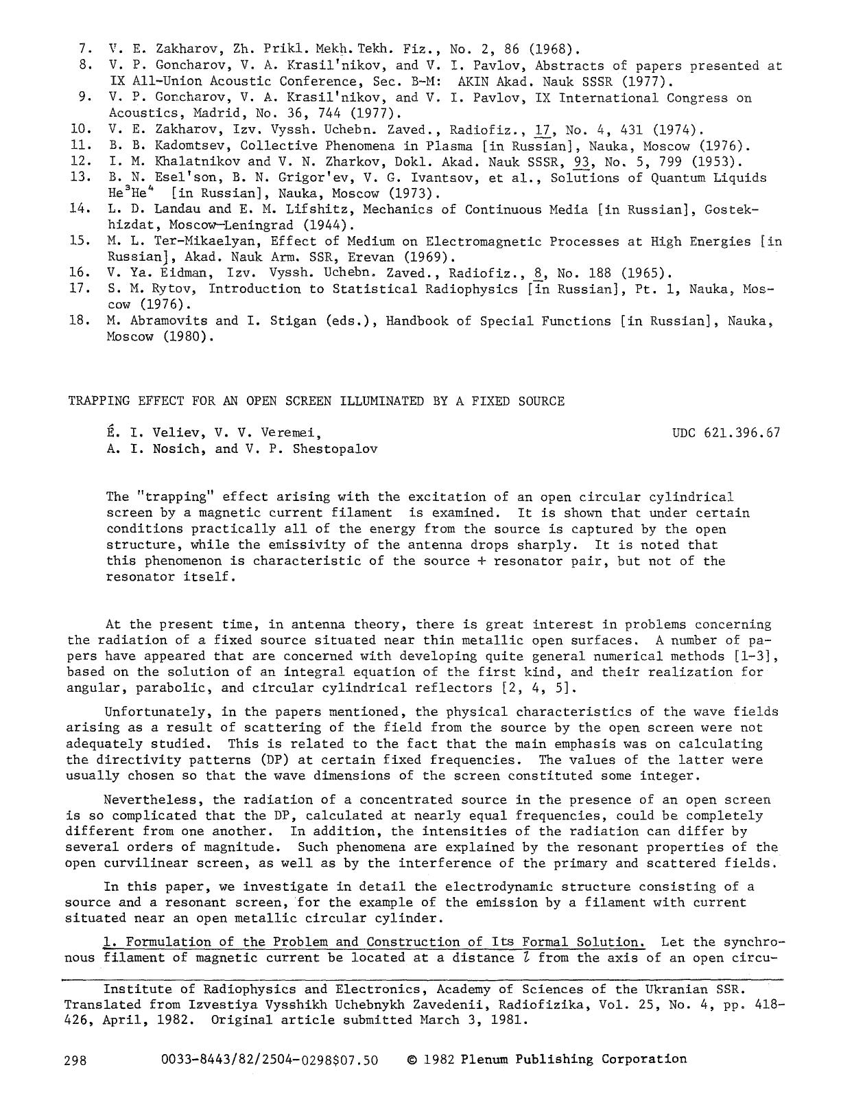 Trapping effect for an open screen illuminated by a fixed source by Unknown