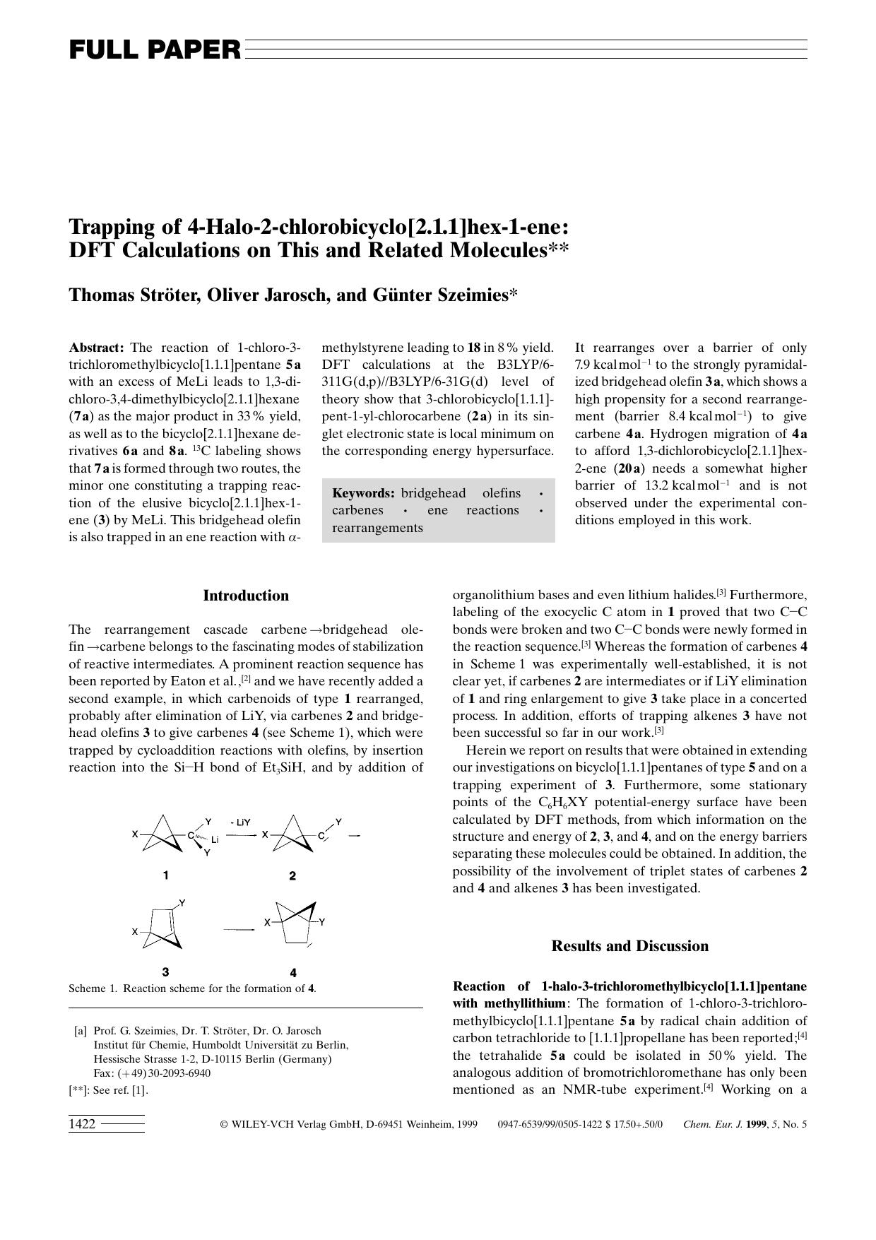 Trapping of 4-Halo-2-chlorobicyclo[2.1.1]hex-1-ene: DFT Calculations on This and Related Molecules by Unknown