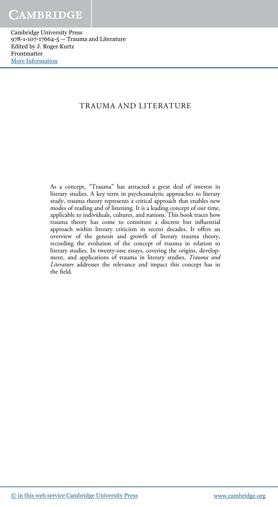 Trauma and Literature (Cambridge Critical Concepts) by J. Roger Kurtz (editor)