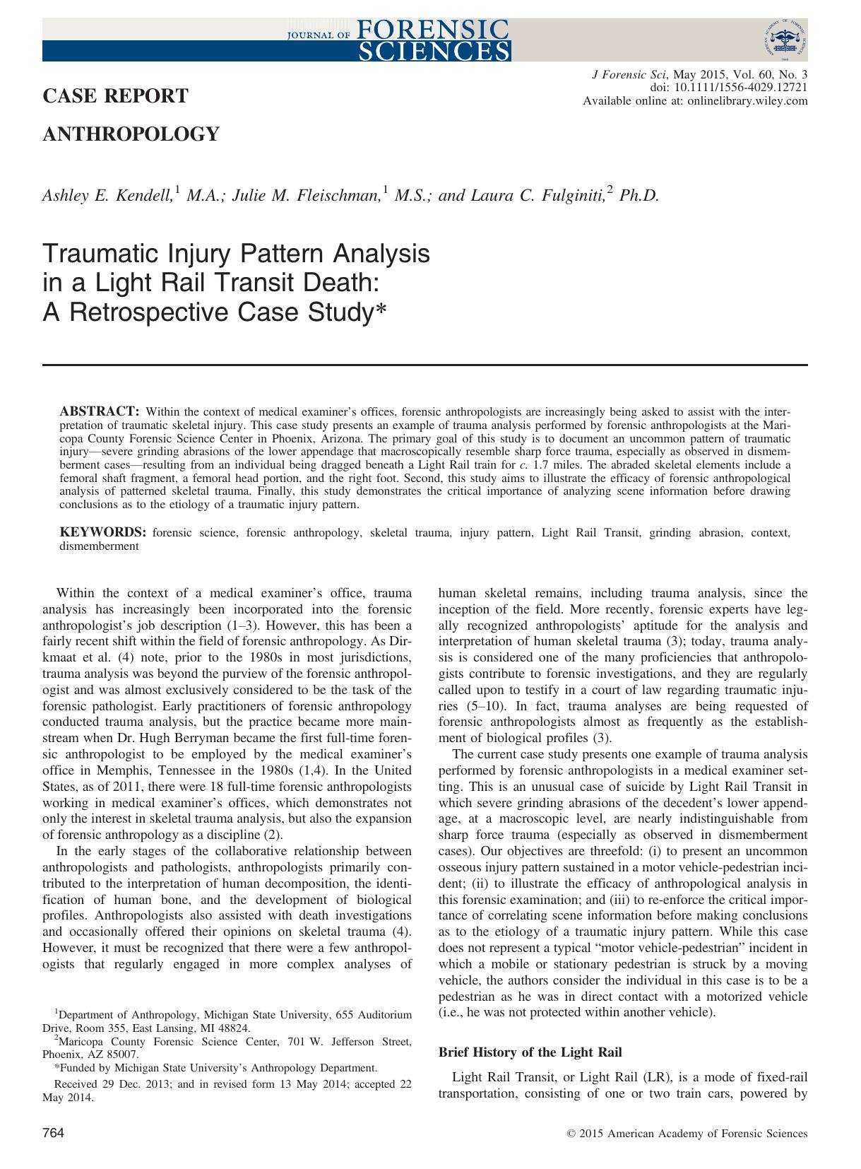 Traumatic Injury Pattern Analysis in a Light Rail Transit Death: A Retrospective Case Study by Unknown