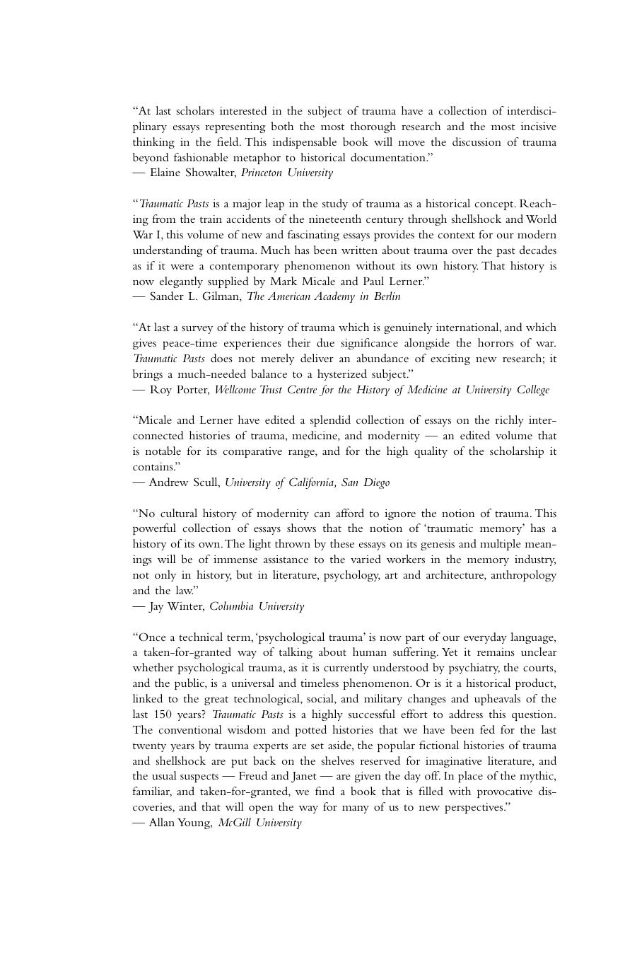Traumatic Pasts: History, Psychiatry, and Trauma in the Modern Age, 1870-1930 by Mark S. Micale Paul Lerner