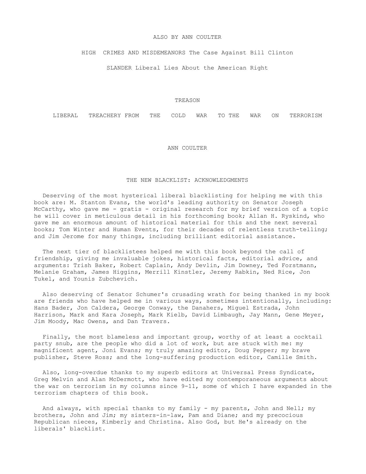 Treason: Liberal Treachery From the Cold War to the War on Terrorism by Ann Coulter