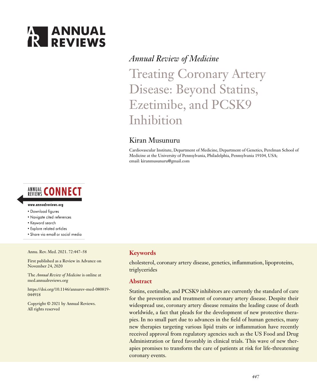 Treating Coronary Artery Disease: Beyond Statins, Ezetimibe, and PCSK9 Inhibition by Kiran Musunuru