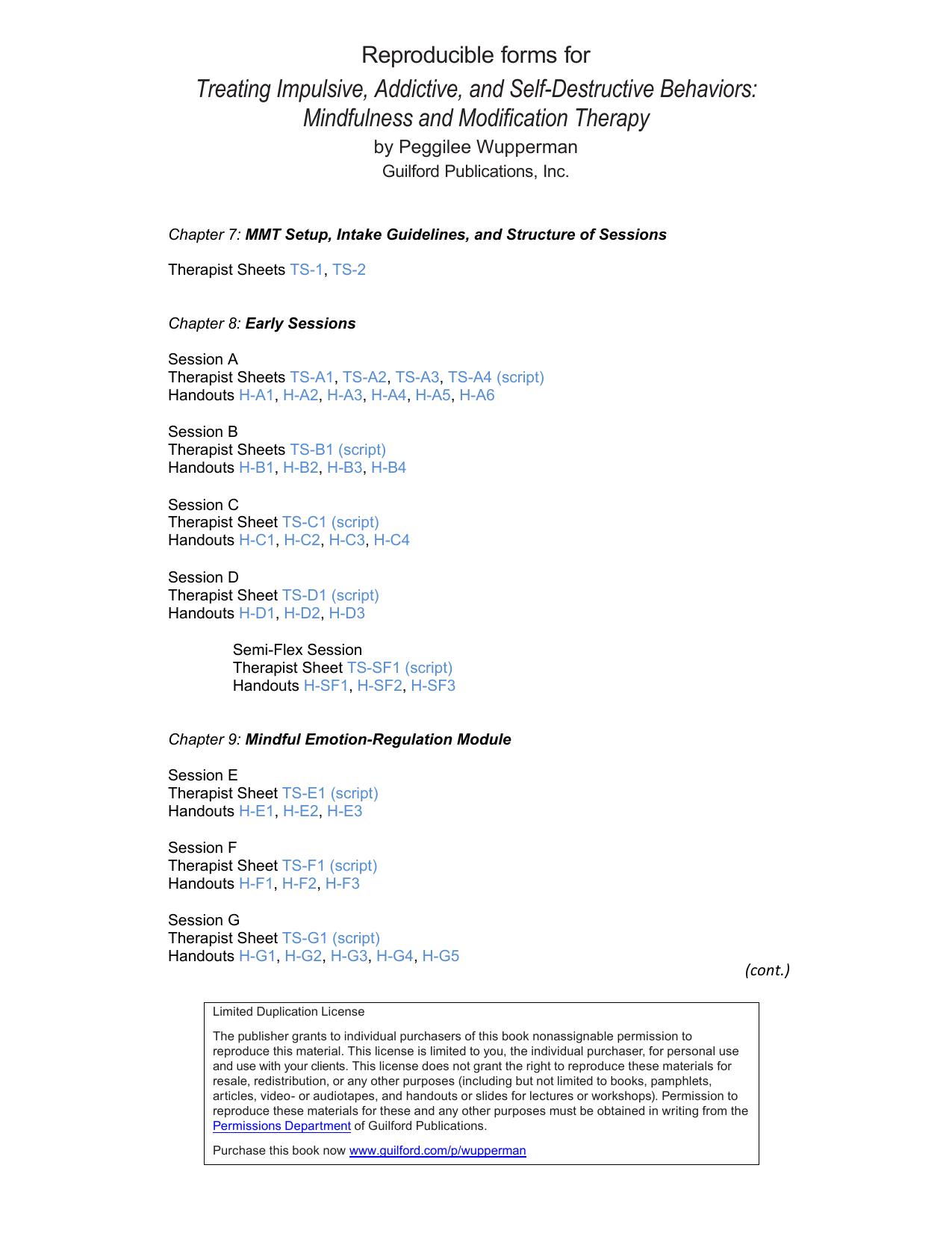 Treating Impulsive, Addictive, and Self-Destructive Behaviors - Reproducible Forms T by Peggilee Wupperman