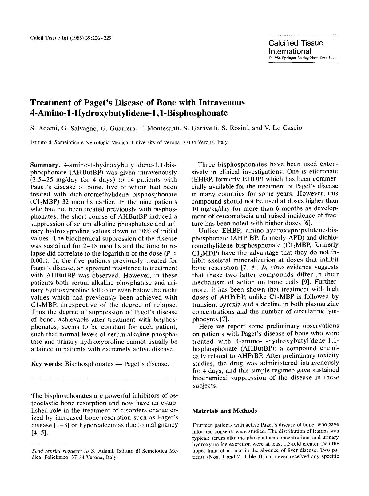 Treatment of Paget's disease of bone with intravenous 4-amino-1-hydroxybutylidene-1,1-bisphosphonate by Unknown