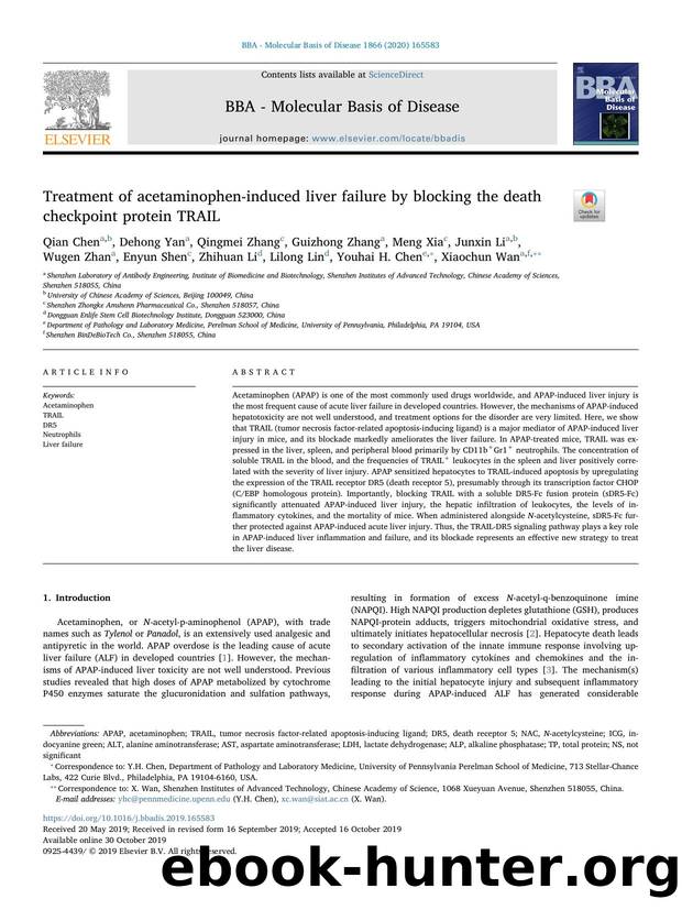 Treatment of acetaminophen-induced liver failure by blocking the death checkpoint protein TRAIL by unknow