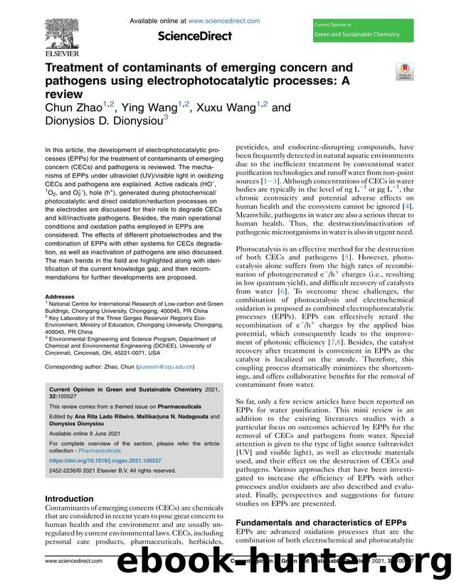 Treatment of contaminants of emerging concern and pathogens using electrophotocatalytic processes: A review by Chun Zhao & Ying Wang & Xuxu Wang & Dionysios D. Dionysiou