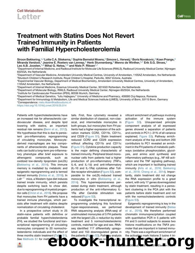 Treatment with Statins Does Not Revert Trained Immunity in Patients with Familial Hypercholesterolemia by unknow