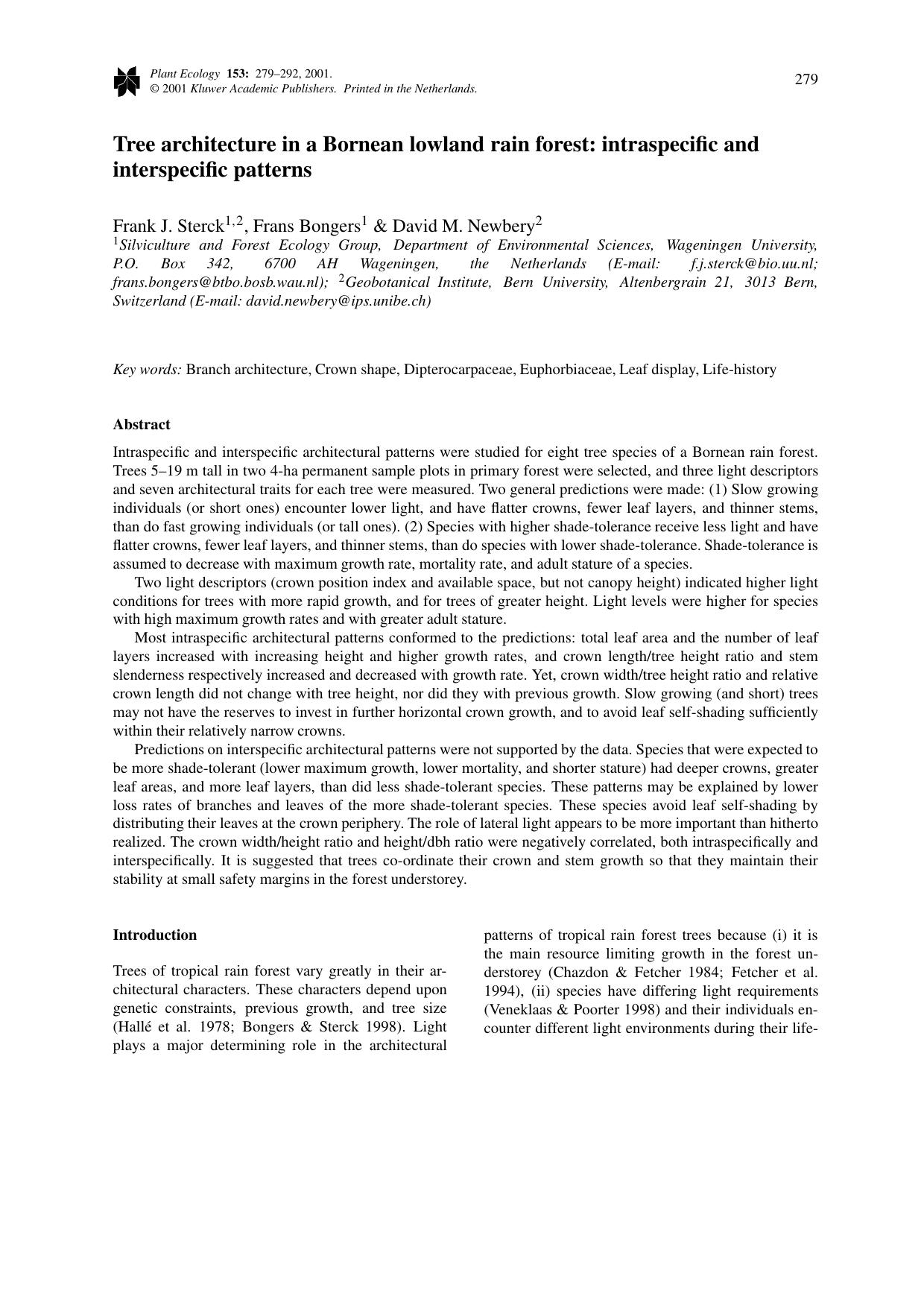 Tree architecture in a Bornean lowland rain forest: intraspecific and interspecific patterns by Unknown