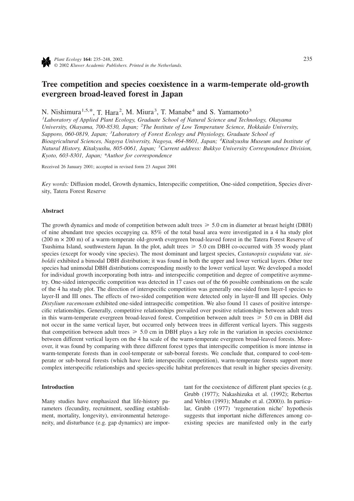 Tree competition and species coexistence in a warm-temperate old-growth evergreen broad-leaved forest in Japan by Unknown