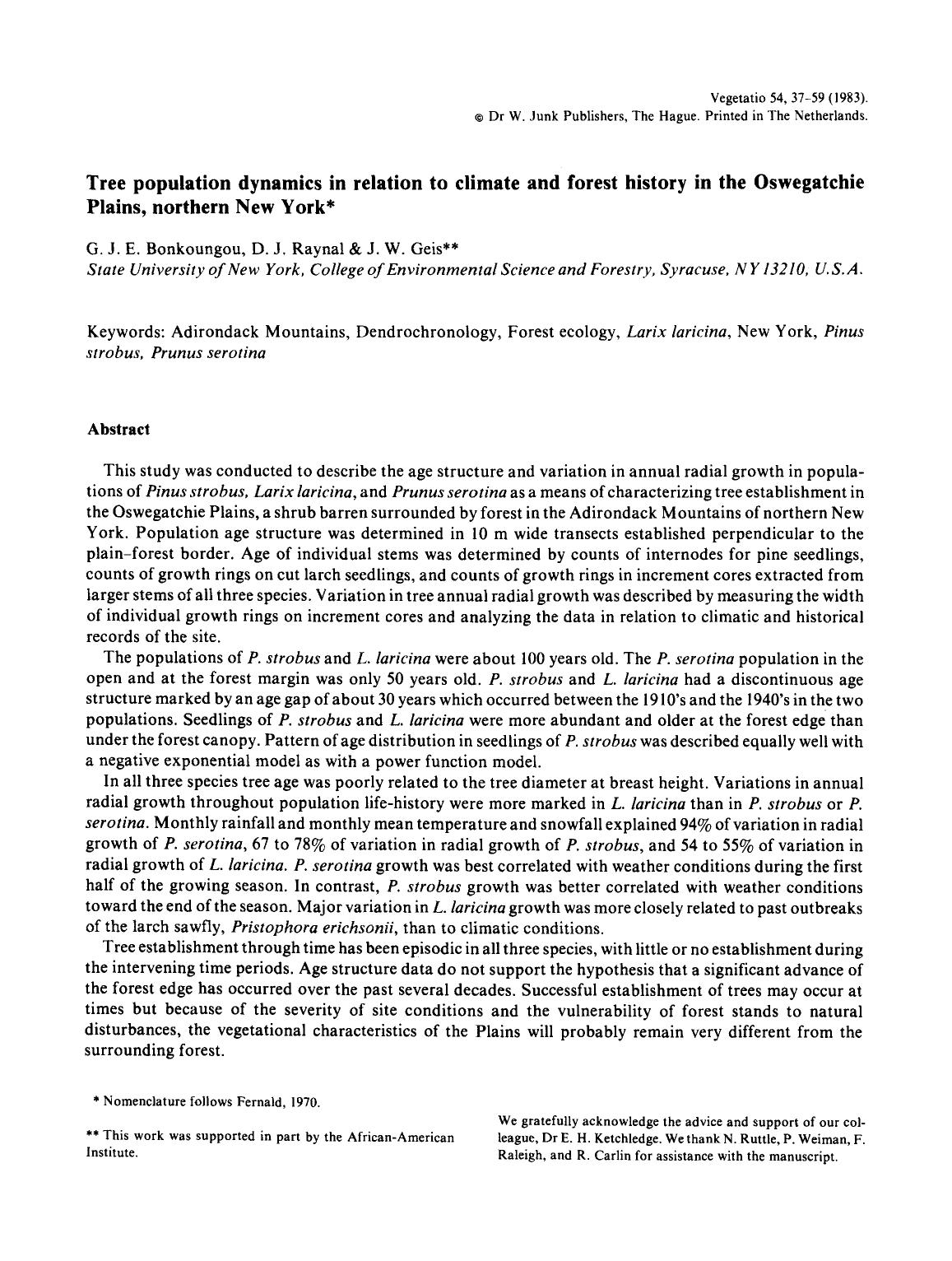 Tree population dynamics in relation to climate and forest history in the Oswegatchie Plains, northern New York by Unknown