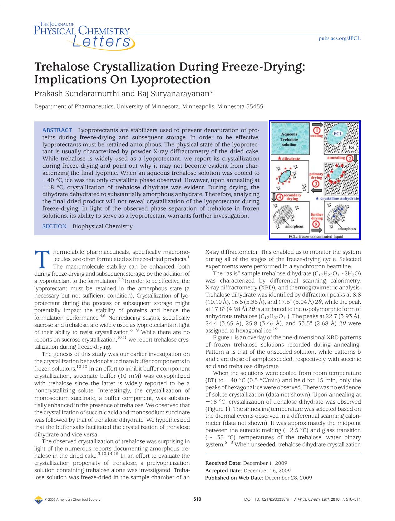 Trehalose Crystallization During Freeze-Drying: Implications On Lyoprotection by Unknown