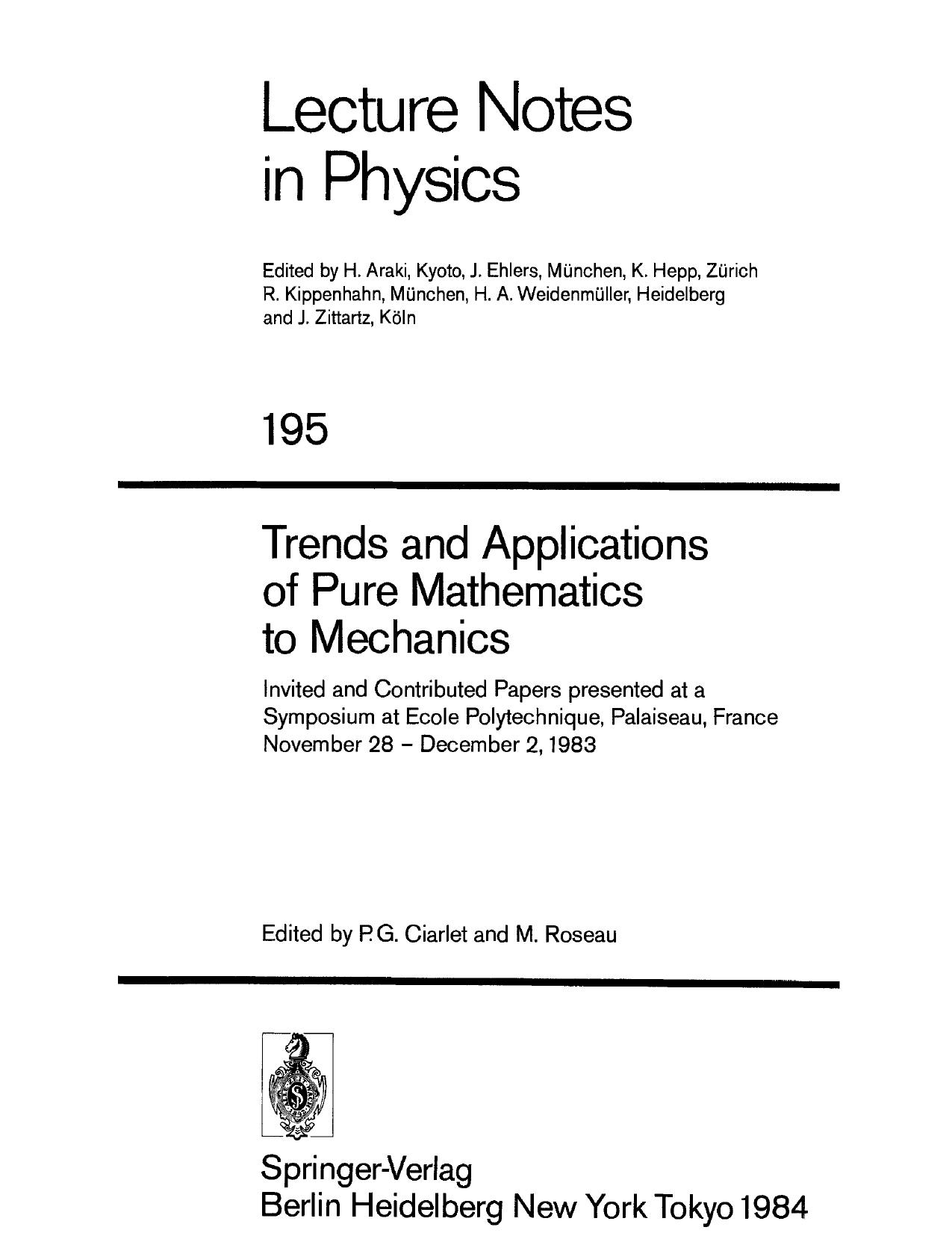 Trends and Applns of Pure Math to Mechanics by P. Ciarlet et al.