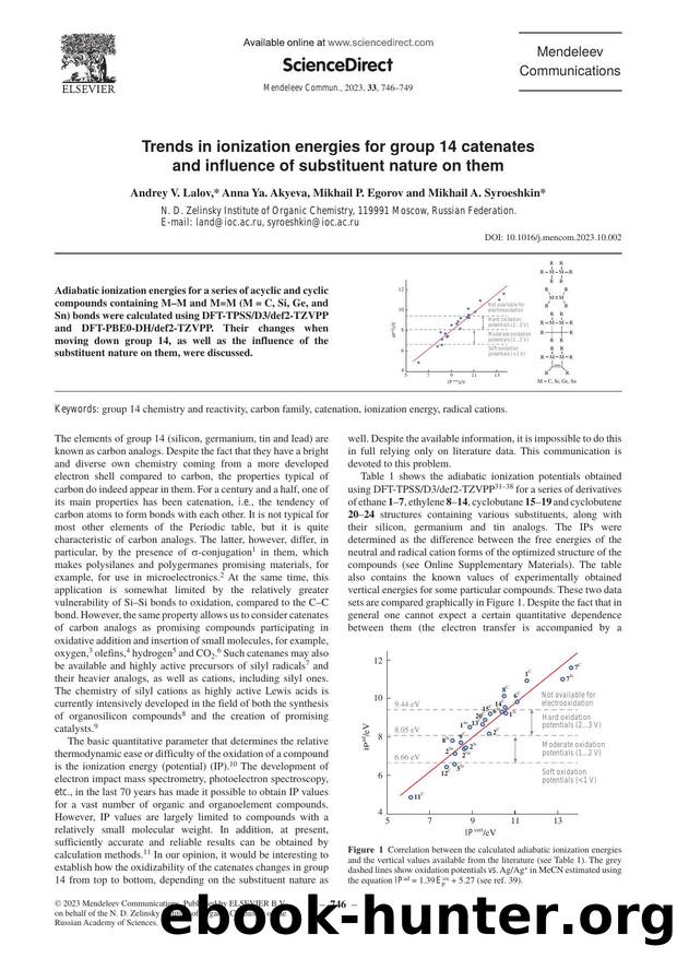 Trends in ionization energies for group 14 catenates and influence of substituent nature on them by Andrey V. Lalov